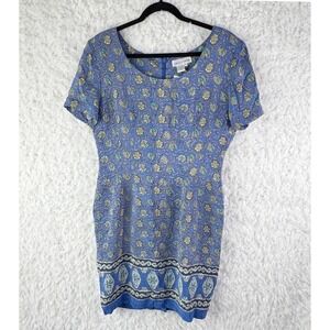Nancy Crystal Silk Floral Print Blue Short Sleeve Knee Dress Size 12 Vintage NWT